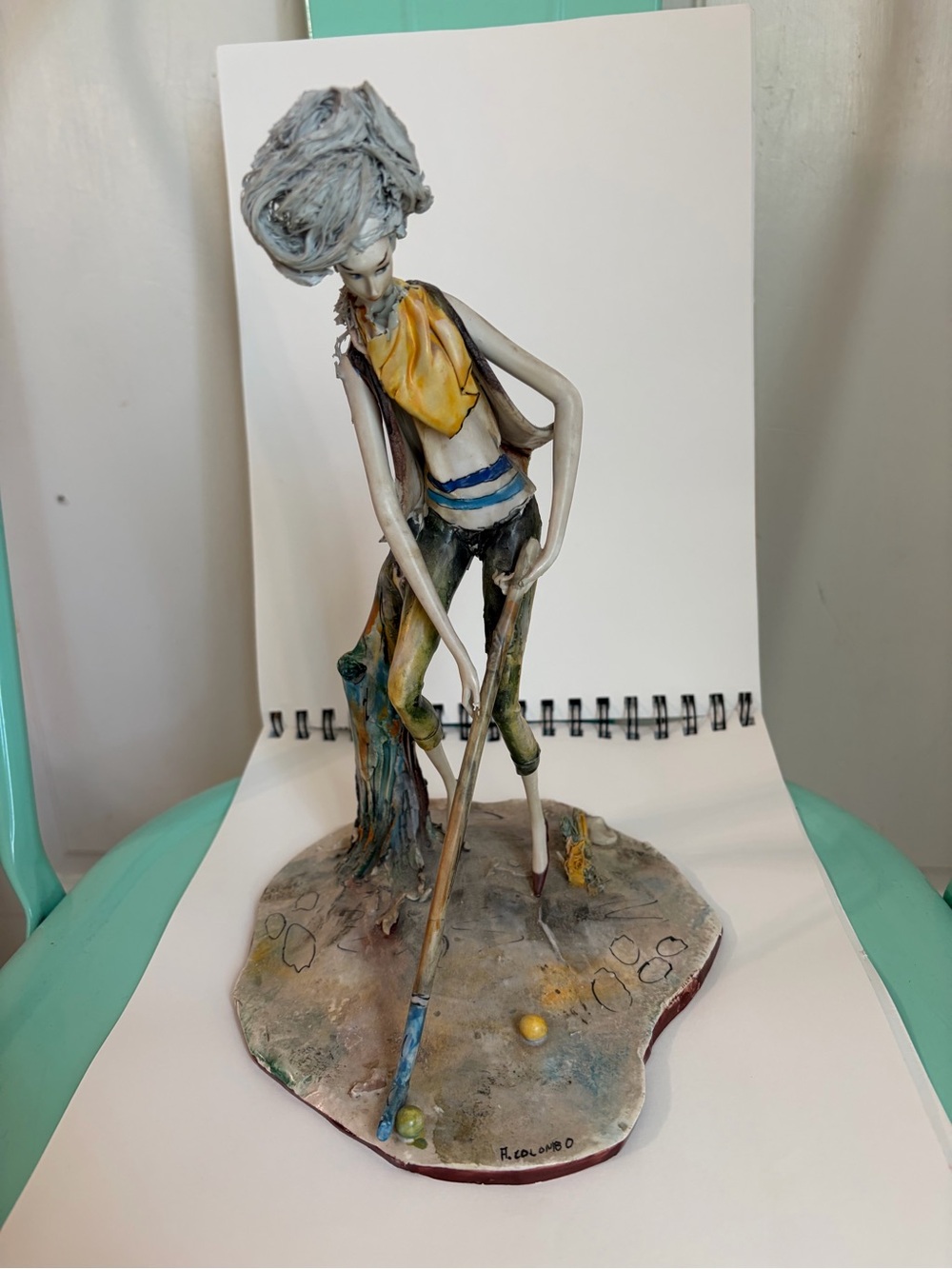 Vintage Lo Scricciolo Woman Golfer Sculpture by R. Colombo Italy